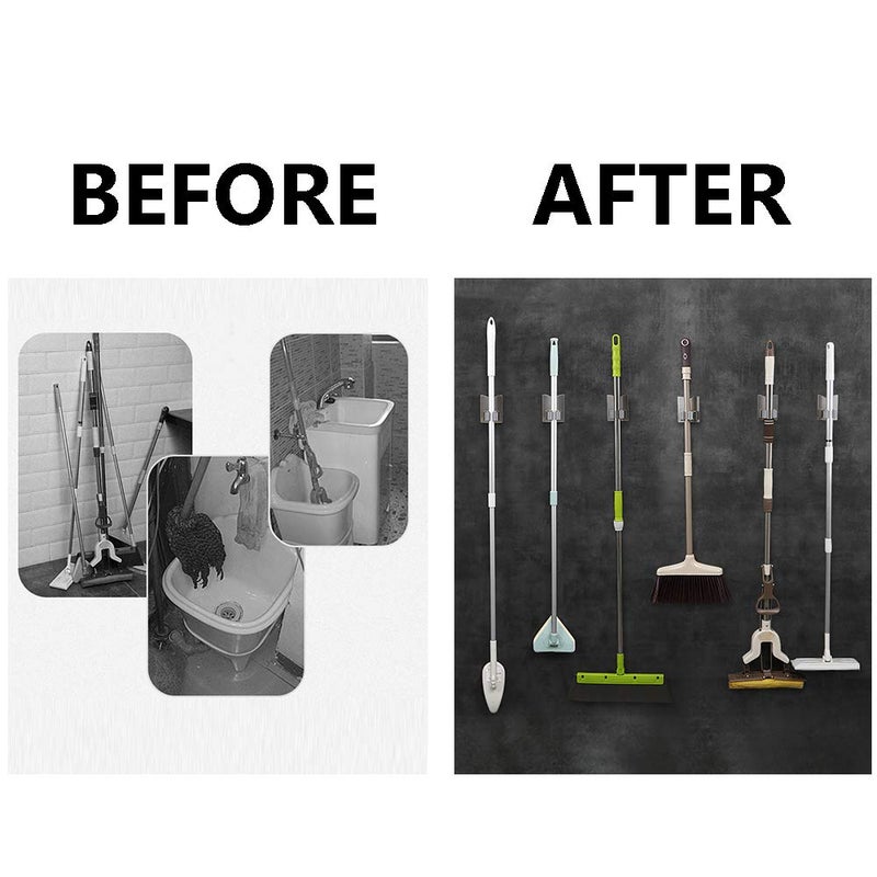 HANZE 2 Pack Mop Broom Holder Racks 304 Stainless Steel Self Adhesive Heavy Duty Wall Mounted Mop Organizer Storage Clip Multi-Used for Garage Kitchen and Bathroom - Image 3